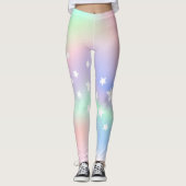 Holografische roze paarse muntsterren leggings (Voorkant)