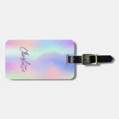 Holografische roze paarse naam bagagelabel (Voorkant horizontaal)