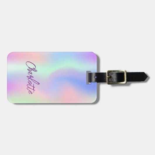 Holografische roze paarse naam bagagelabel (Voorkant horizontaal)