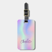 Holografische roze paarse naam bagagelabel (Voorkant verticaal)