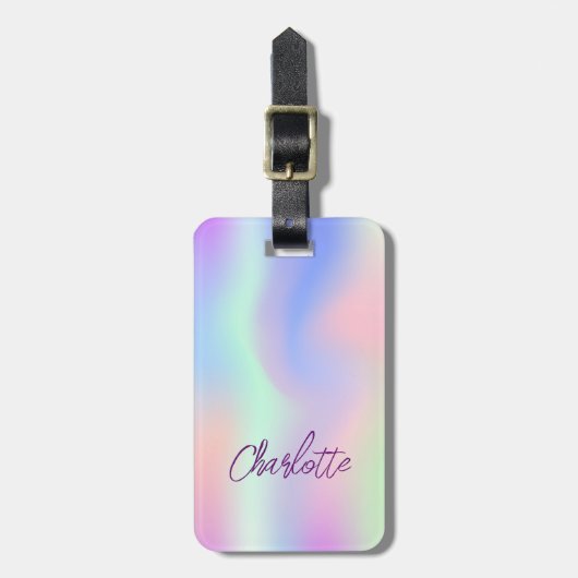 Holografische roze paarse naam bagagelabel (Voorkant verticaal)