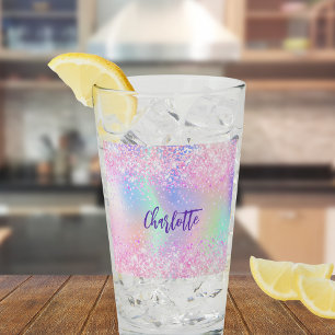 Holografische roze paarse naam glas