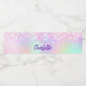 Holografische roze paarse naam waterfles etiket (Enkel label)