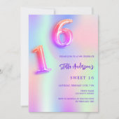 Holografische roze paarse neon Sweet 16 Kaart (Voorkant)