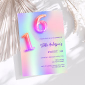 Holografische roze paarse neon Sweet 16 Kaart