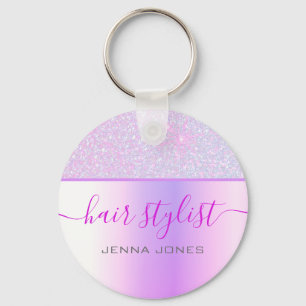 Holografische Roze Paarse Ombre Glitter Aangepaste Sleutelhanger