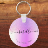 Holografische Roze Paarse Ombre Glitter Regen Mode Sleutelhanger (Voorkant)