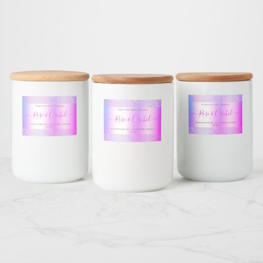 Holografische Roze Paarse Ombre Glitter Verpakking Voedselcontainer Etiket (Flessen)