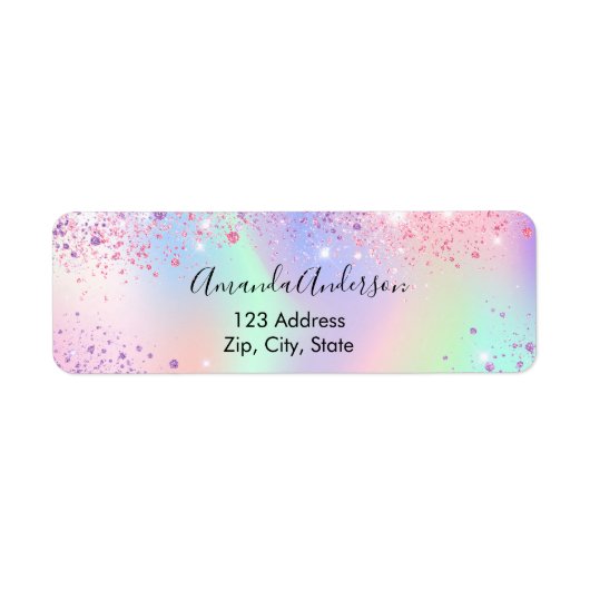 Holografische roze paarse sparkles retouradres etiket (Voorkant)