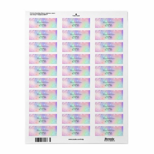 Holografische roze paarse sparkles retouradres etiket (Full Sheet)
