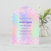 Holografische roze paarse verjaardagsboog kaart (Staand voorkant)