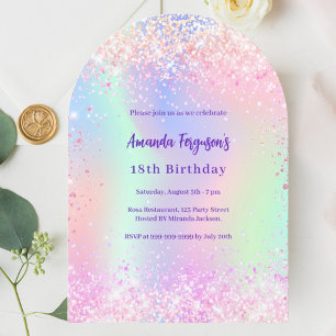 Holografische roze paarse verjaardagsboog kaart
