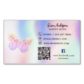 Holografische roze vlinder QR-code Facebook Magnetisch Visitekaartje (Voorkant)