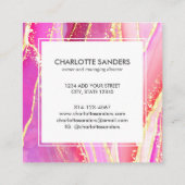 Holografische Roze Waterverf Gouden Splatter Vierkante Visitekaartje (Achterkant)