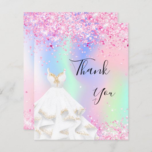Holografische roze witte jurk bedankkaart (Voorkant / Achterkant)
