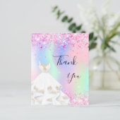 Holografische roze witte jurk bedankkaart (Staand voorkant)