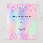 Holografische roze witte jurk bedankkaart (Achterkant)