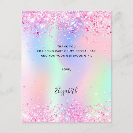 Holografische roze witte jurk bedankkaart (Achterkant)