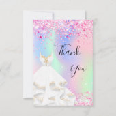 Holografische roze witte jurk bedankkaart (Voorkant)