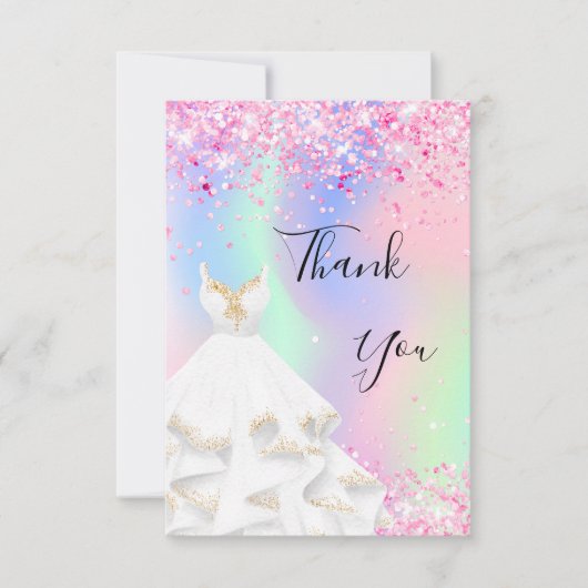 Holografische roze witte jurk bedankkaart (Voorkant)