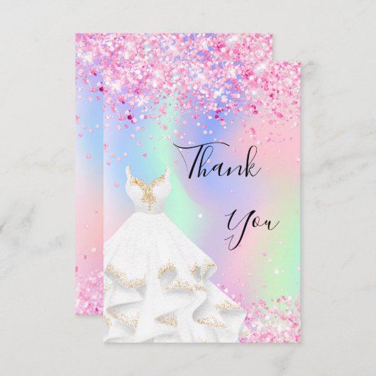 Holografische roze witte jurk bedankkaart (Voorkant / Achterkant)