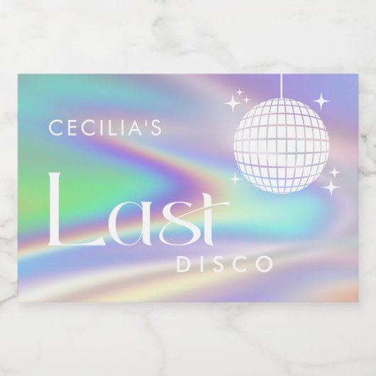 Holografische ruimte Laatste Disco Bachelorette Sparkling Wijnetiket (Enkel label)