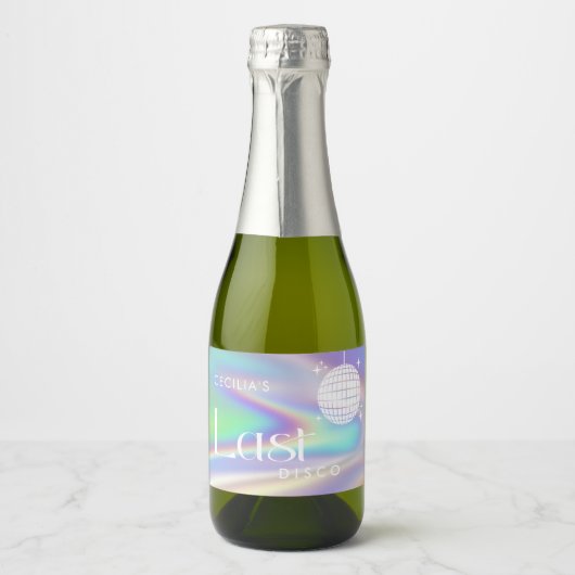 Holografische ruimte Laatste Disco Bachelorette Sparkling Wijnetiket (Voorkant)