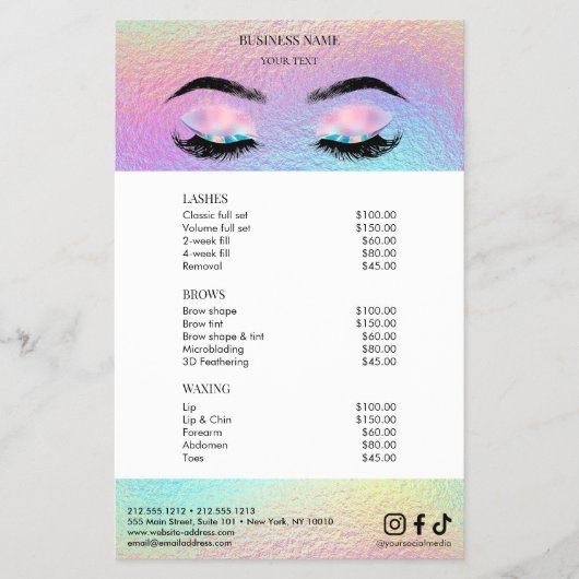 Holografische Salon Prijslijst Menu (Voorkant)