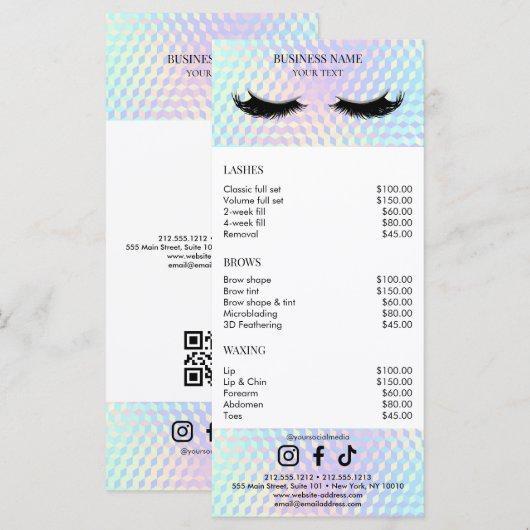 Holografische Salon Prijslijst Menu (Voorkant / Achterkant)