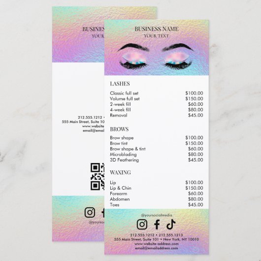 Holografische Salon Prijslijst Menu (Voorkant / Achterkant)
