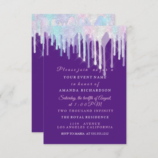 Holografische schijven Unicorn Pink Paars Sweet 16 Kaart (Voorkant / Achterkant)