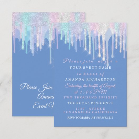 Holografische schijven Unicorn roze blauw Quincean Kaart (Voorkant / Achterkant)