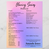 Holografische schoonmaakdiensten prijslijst Menu (Voorkant)