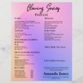 Holografische schoonmaakdiensten prijslijst Menu (Voorkant)