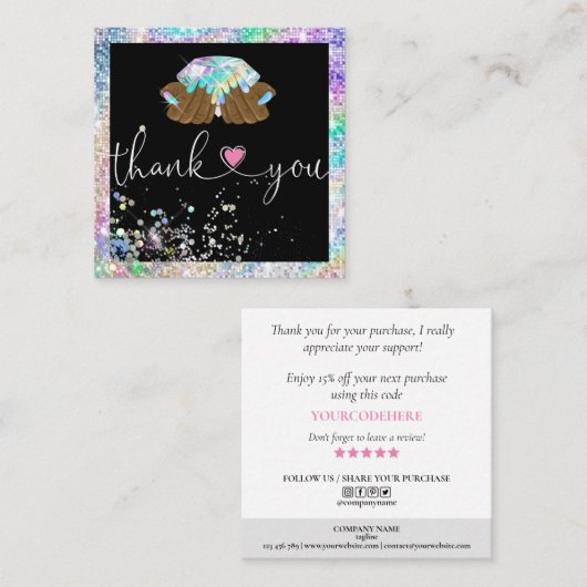 holografische script hart dank je voor je bestelli vierkante visitekaartje (Voorkant / Achterkant)