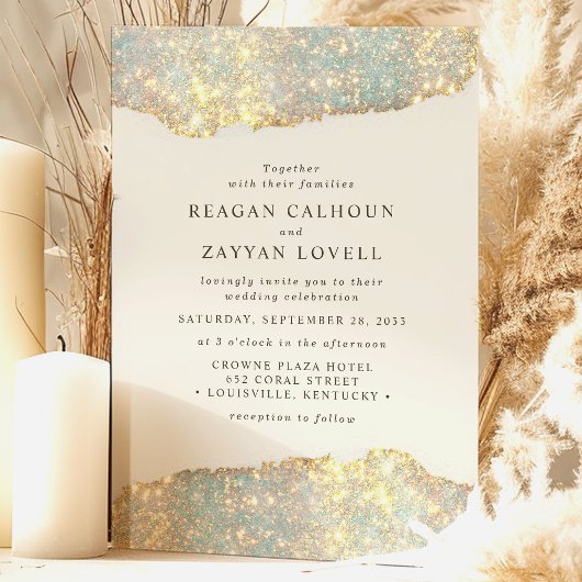 Holografische Sparkle Moderne Glam Glitter Bruilof Kaart