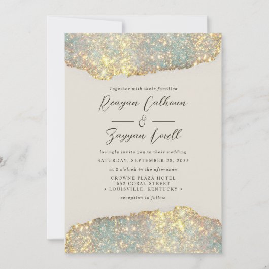 Holografische Sparkle Script Glam Glitter Bruiloft Kaart (Voorkant)