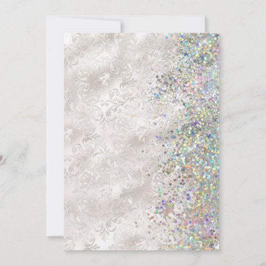 Holografische Sparkly Glitter Elegant Ivoor Bruilo Kaart (Achterkant)