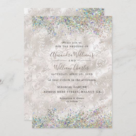 Holografische Sparkly Glitter Elegant Ivoor Bruilo Kaart (Voorkant / Achterkant)