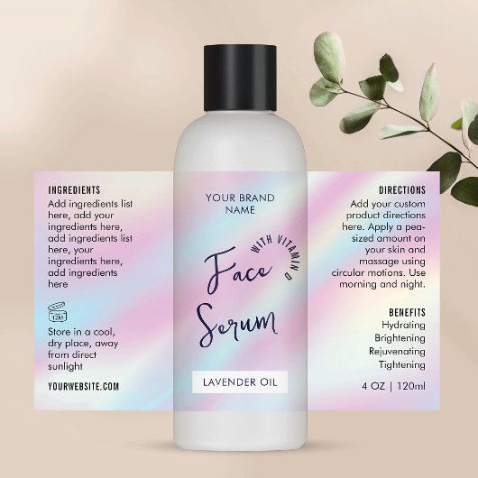 Holografische Stijl 4 OZ Cosmetische Fles Label