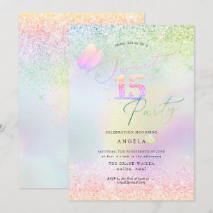 Holografische Sweet 15 Roze Diamant Glitters Kaart