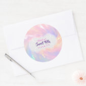Holografische Sweet 16  Naam Roze Datum Quinceañer Ronde Sticker (Envelop)