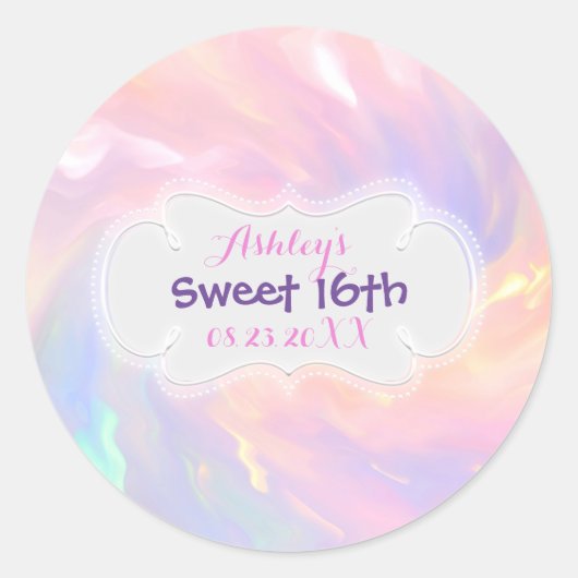Holografische Sweet 16th save the Date Quinceañera Ronde Sticker (Voorkant)