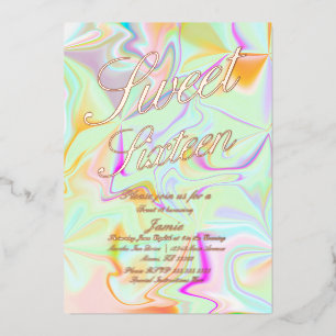 Holografische Sweet Sixteen  Liquid Gold Gestempel Folie Uitnodiging