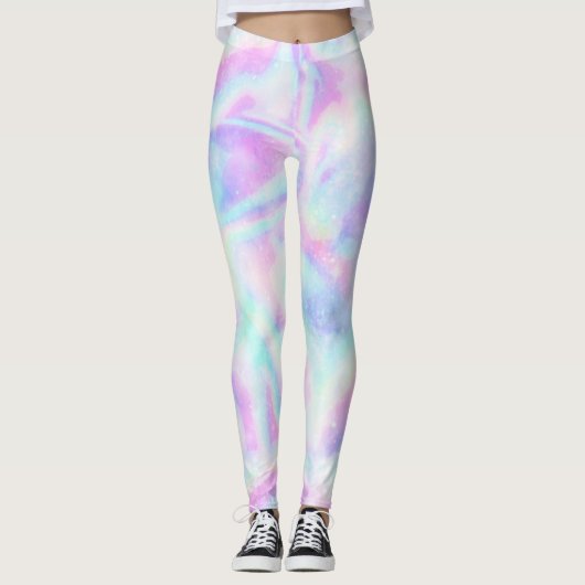 Holografische Unicorn Galaxy Print Leggings (Voorkant)