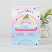Holografische Unicorn, Rainbow Birthday Invitation Kaart (Staand voorkant)