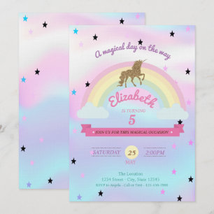Holografische Unicorn, Rainbow Birthday Invitation Kaart