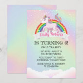 Holografische Unicorn & Rainbow Birthday Party Kaart (Voorkant / Achterkant)