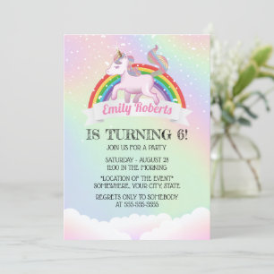 Holografische Unicorn & Rainbow Birthday Party Kaart