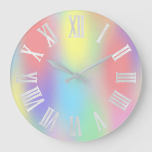 Holografische Unicorn Rainbow Gray Roman Numbers Grote Klok
